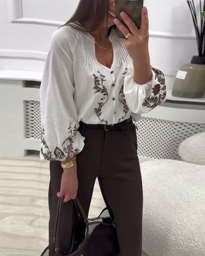 Bluse mit ethnischem Stickerei-Print