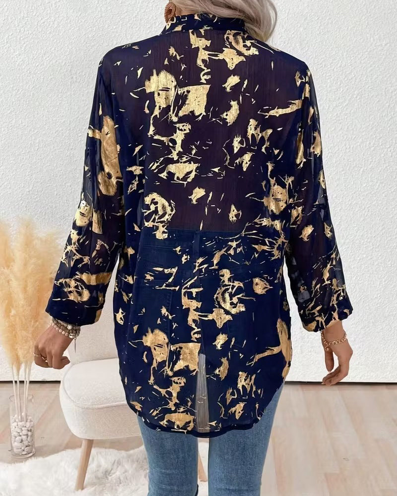 Long-Sleeved Printed Fashionable Casual Shirt