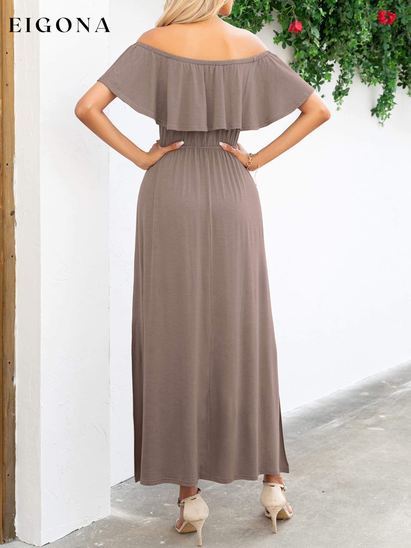 Off-Shoulder Slit Maxi Dress casual dress casual dresses clothes dress dresses maxi dress Putica Ship From Overseas Shipping Delay 09/29/2023 - 10/04/2023