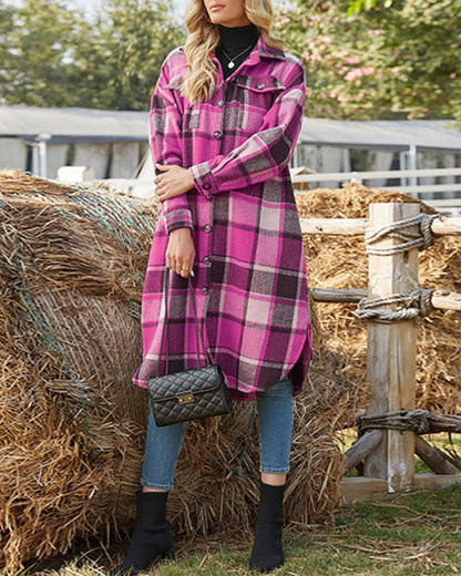 Buttoned lapel plaid coat 2024 f/w coats