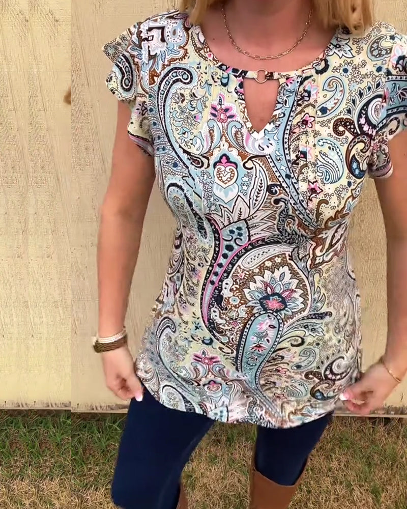 Bluse mit Lotusblatt-Ärmeln und Hohlmuster