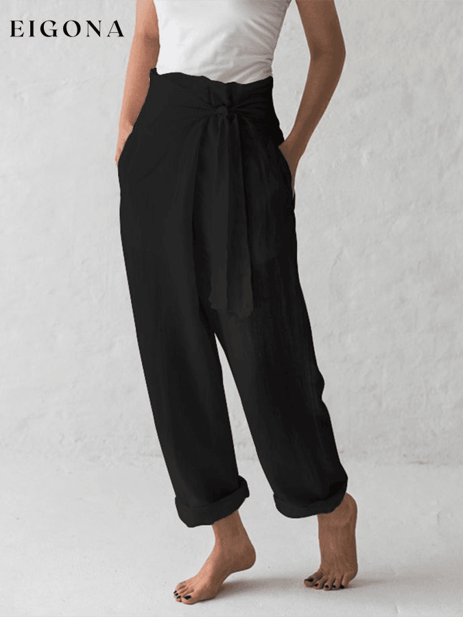 Women's Cotton Linen Solid High Waist Casual Pants bottom cotton linens