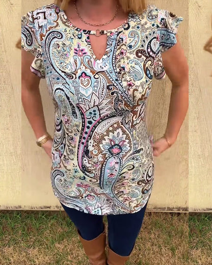 Bluse mit Lotusblatt-Ärmeln und Hohlmuster