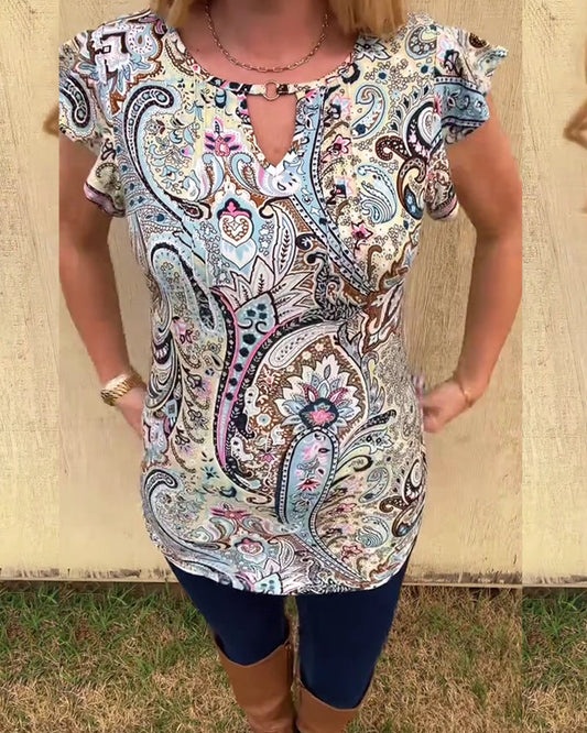 Bluse mit Lotusblatt-Ärmeln und Hohlmuster