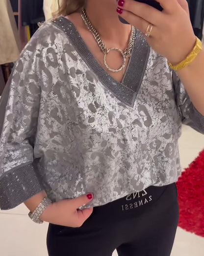 Lässige Bluse mit V-Ausschnitt und Print