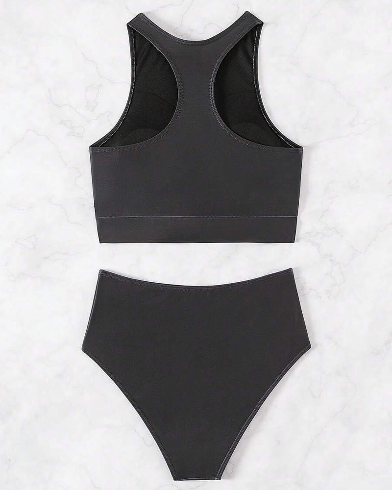 Ärmelloser, bedruckter Triangel-Badeanzug