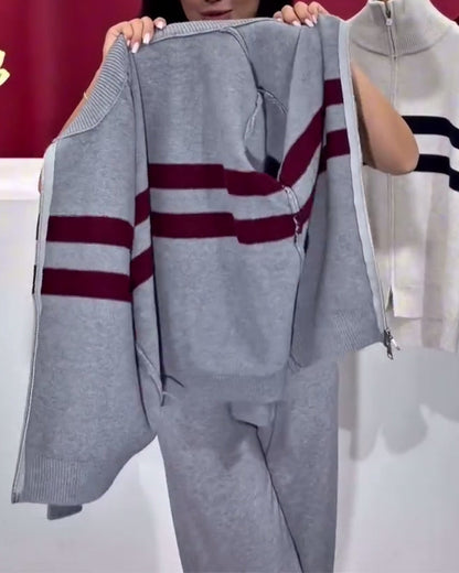 Sporty Striped Polo Cardigan