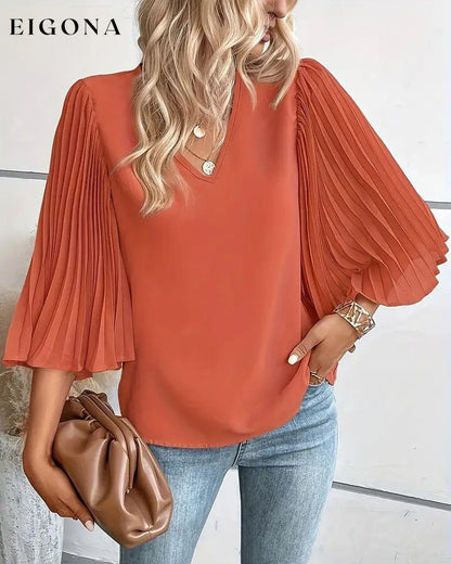 Fashionable solid color V-neck butterfly sleeves blouse blouses & shirts spring summer