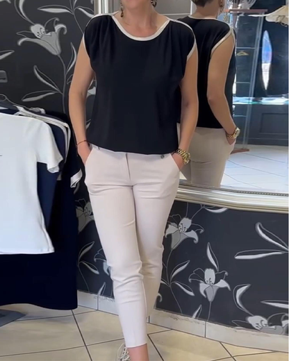 Camicetta senza maniche a contrasto