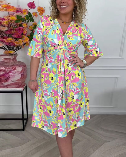 Colorblock Floral Twist Vacation Dress