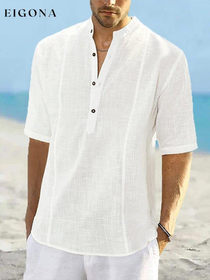 Men's Casual Solid Color Half-Sleeve Shirt men s linens