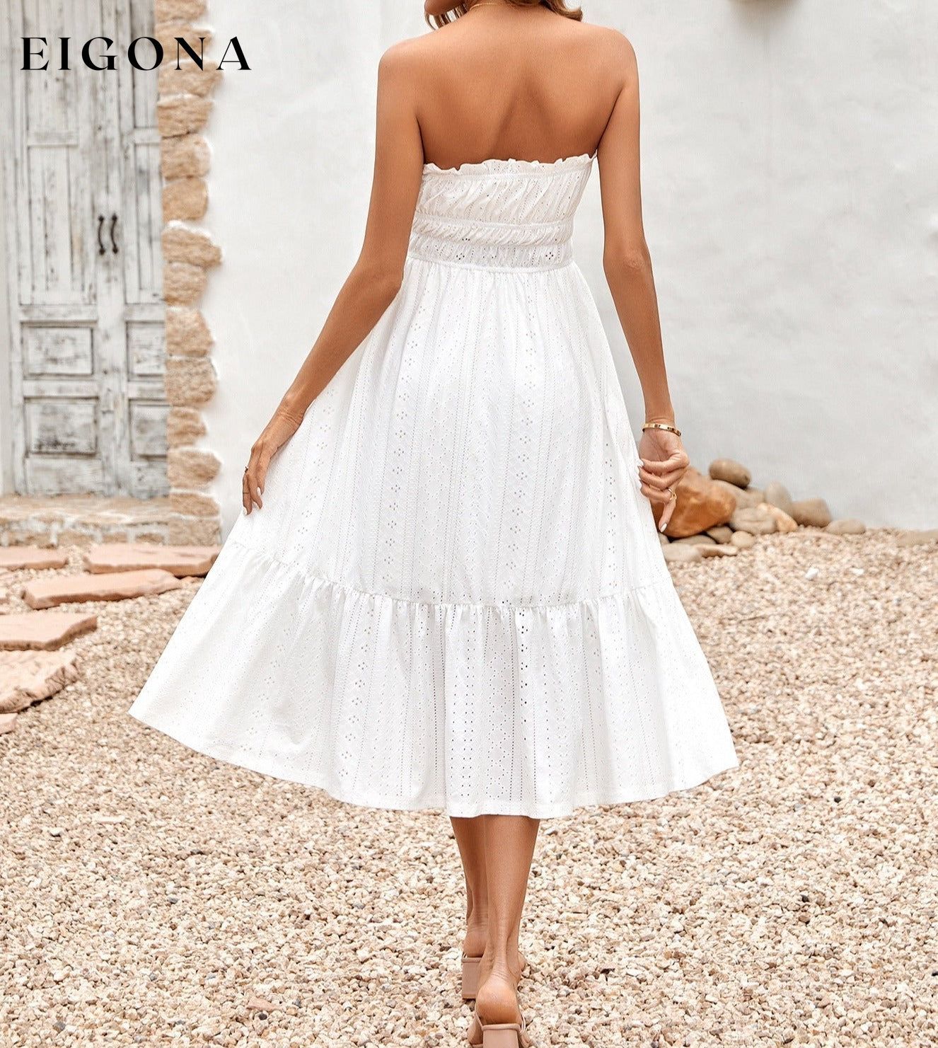 Frill Trim Strapless Midi Dress casual dress casual dresses clothes dress dresses midi dress S.N Ship From Overseas