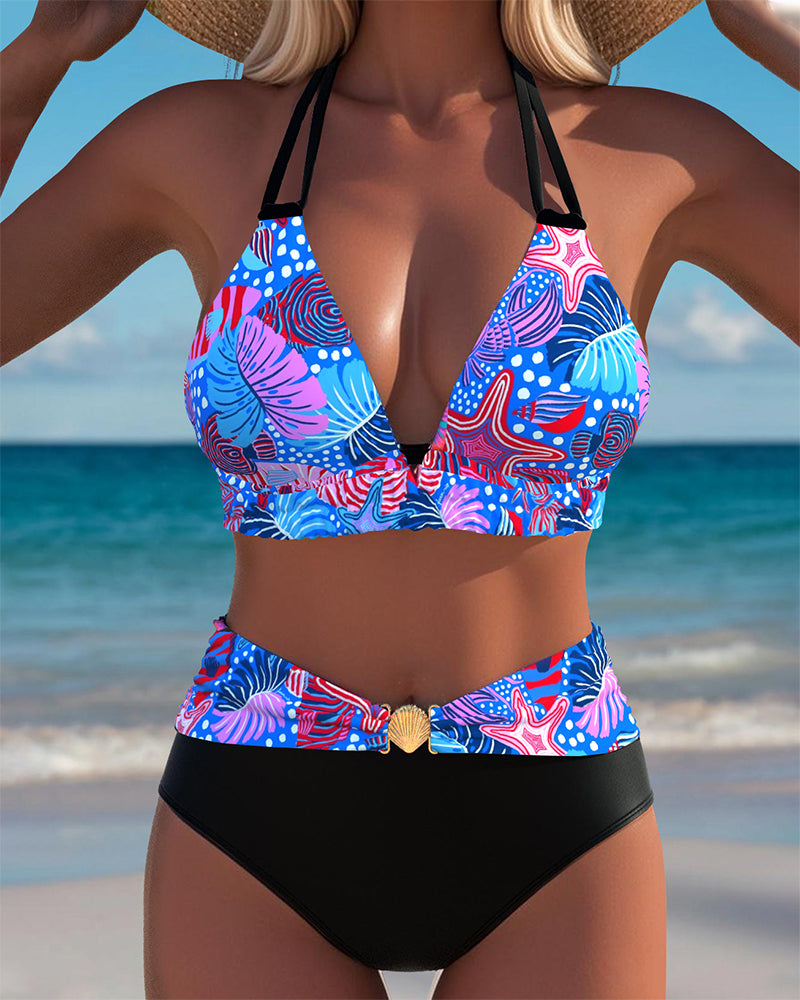 Sexy Neckholder-BH-Bikini mit Print