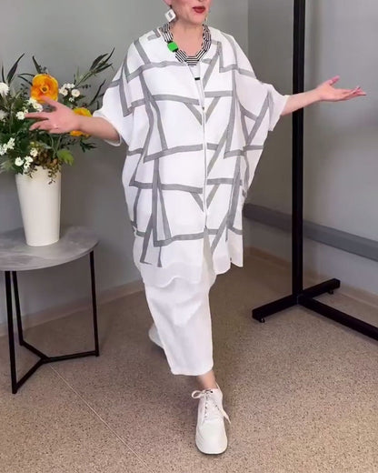 Lässiger Mantel mit Fledermausärmeln und Print