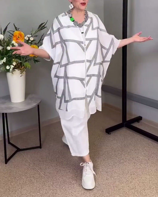 Lässiger Mantel mit Fledermausärmeln und Print