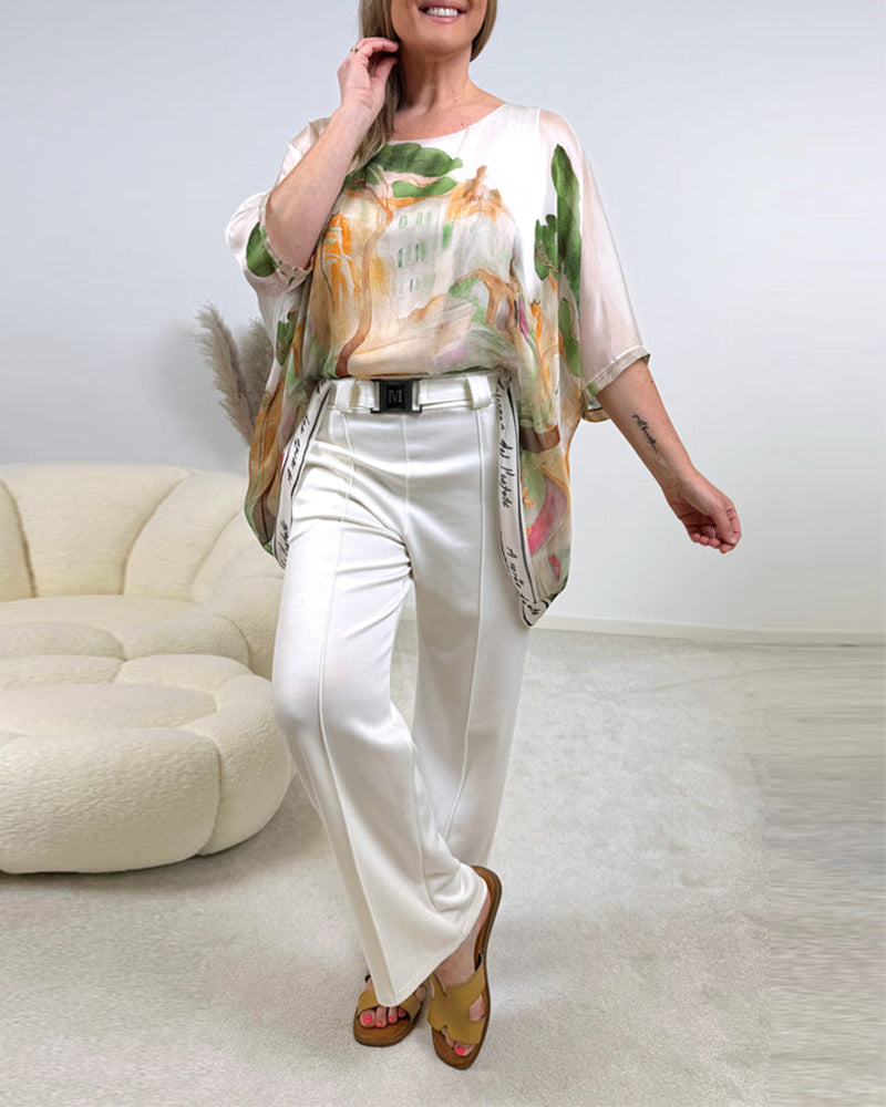 Unregelmäßige Bluse mit Landschaftsdruck