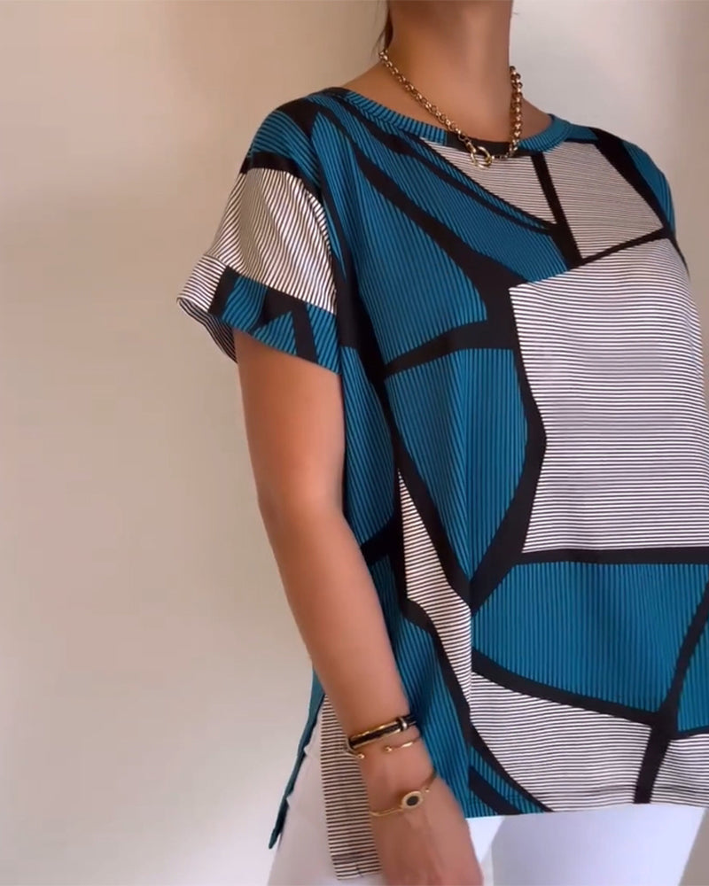 Lockeres T-Shirt mit Rundhalsausschnitt und geometrischem Muster