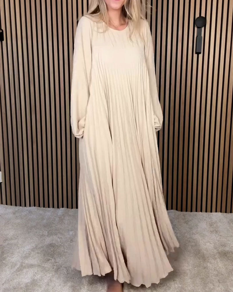 Elegant Puff Sleeve Pleated Dress