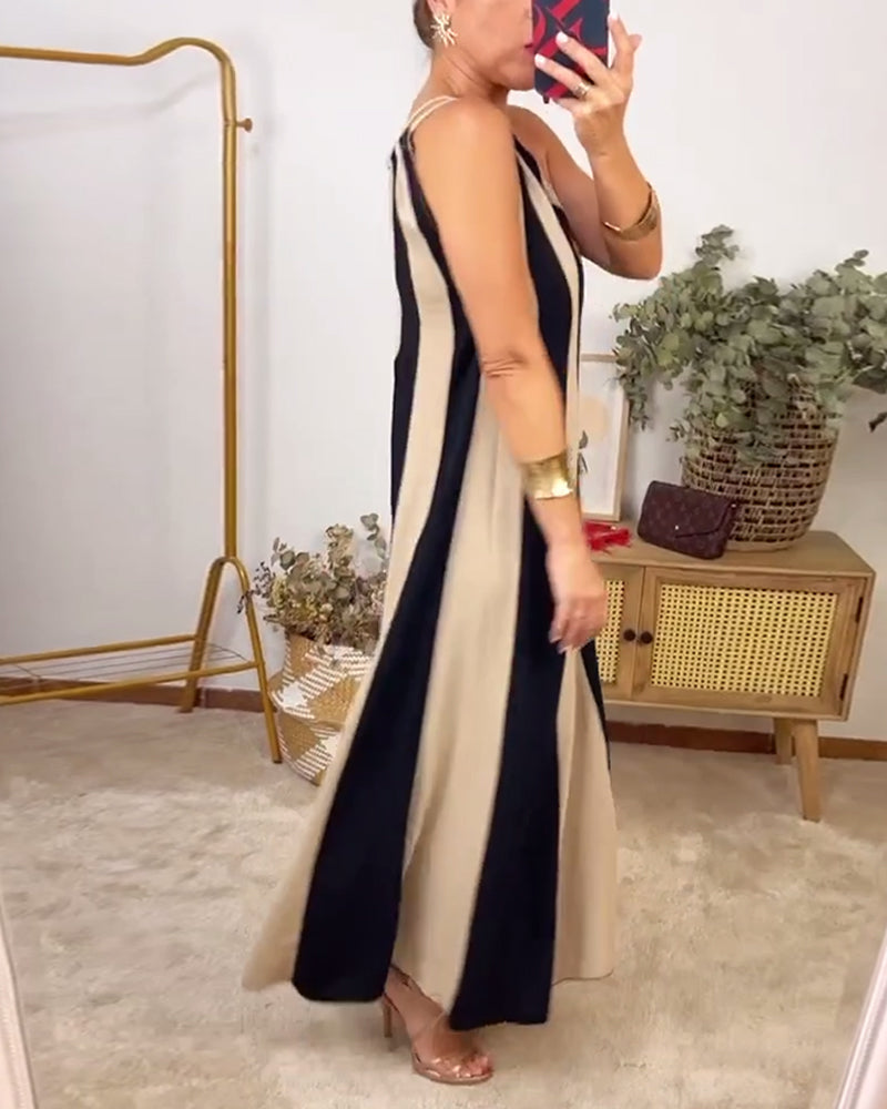 Striped printed one-shoulder casual long dress casual dresses summer