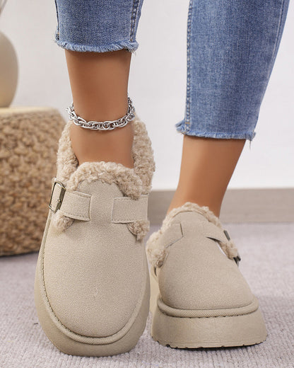 Thick-soled plush buckle warm slippers slippers