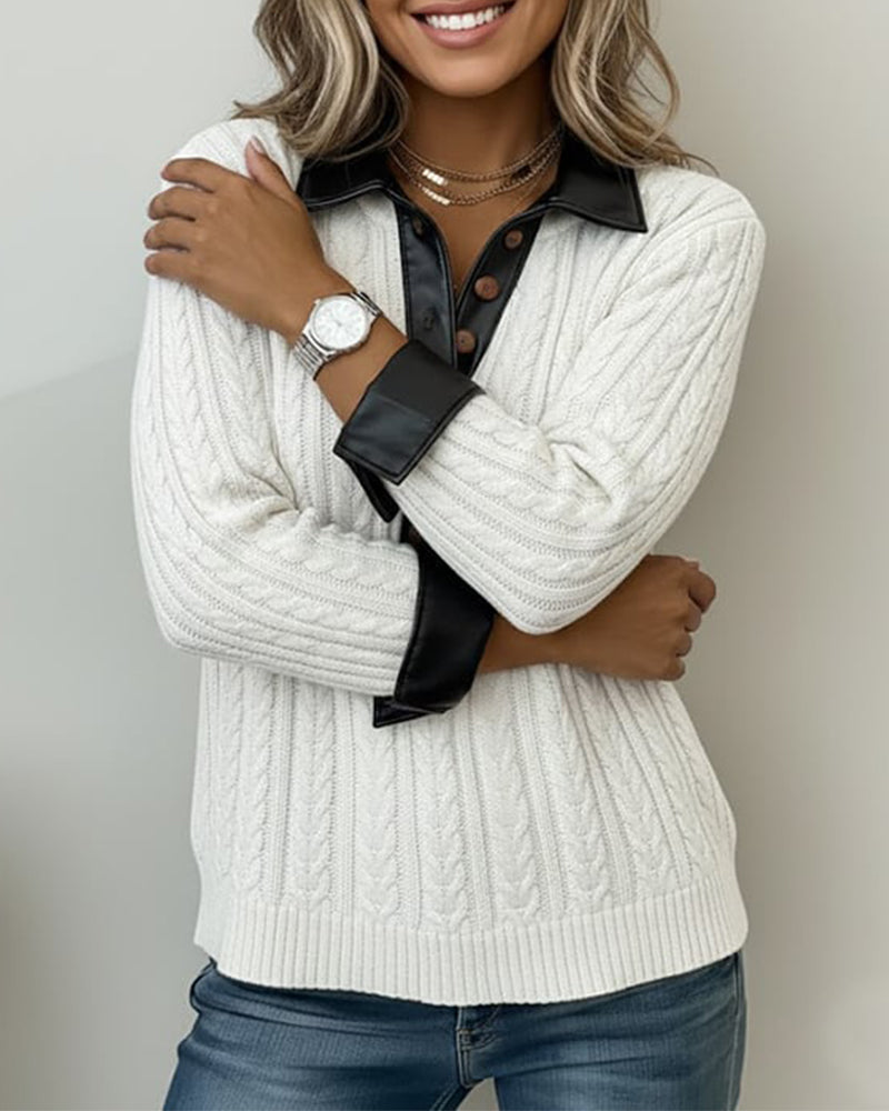 Button-Down Collar Stylish Color-Blocked Sweatshirt