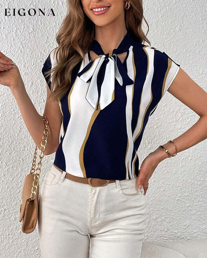 Contrast print short-sleeve lace-up blouse blouses & shirts summer