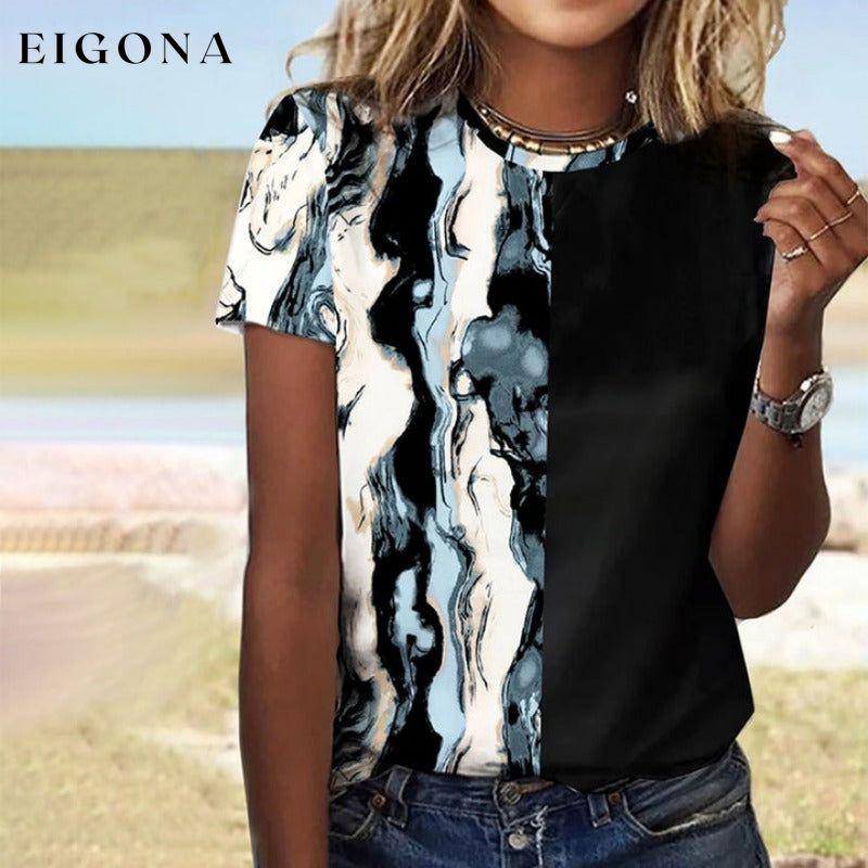 Abstract Print Color Block T-Shirt Black best Best Sellings clothes Plus Size Sale tops Topseller