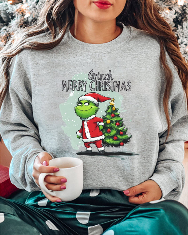 Christmas tree Grinch print pullover sweatshirt 2024 f/w christmas Grinch sweatshirts