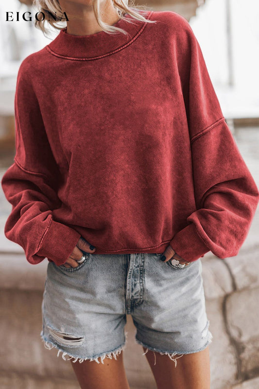 Red Dahlia Drop Shoulder Crew Neck Pullover Sweatshirt Red Dahlia 75%Polyester+25%Cotton clothes EDM Monthly Recomend Sweater sweaters Sweatshirt