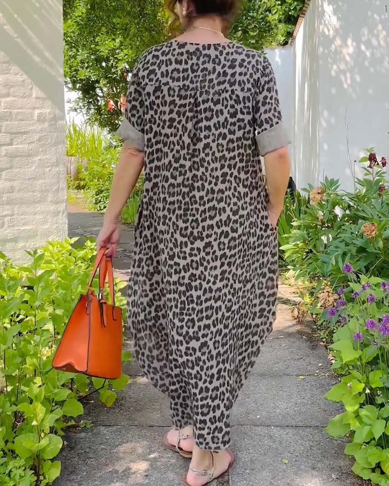 Short-sleeved leopard print casual dress casual dresses spring summer