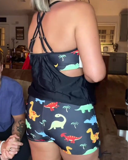 Zweiteiliger Badeanzug mit Dinosaurier-Print