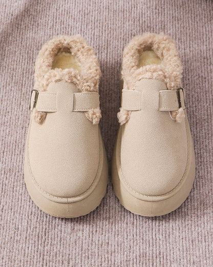 Thick-soled plush buckle warm slippers slippers