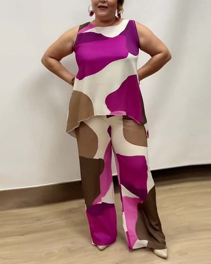 Ärmelloser Anzug mit weitem Bein und geometrischem Muster