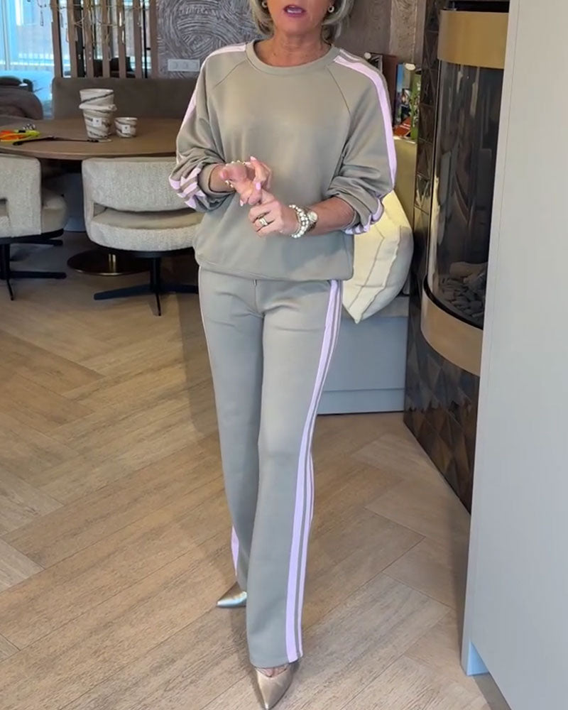 Casual Loose Striped Sweatshirt Set