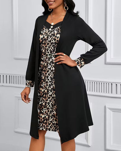 Fake Two-Piece Leopard Print Dress