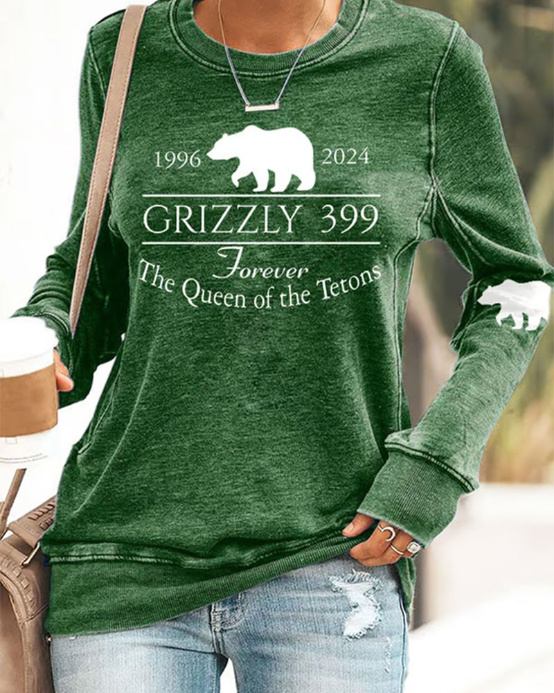 Women's Retro Grizzly 399 Forever The Queen Of The Tetons 1996-2024 Print Sweatshirt 2024 f/w cute animals sweatshirts