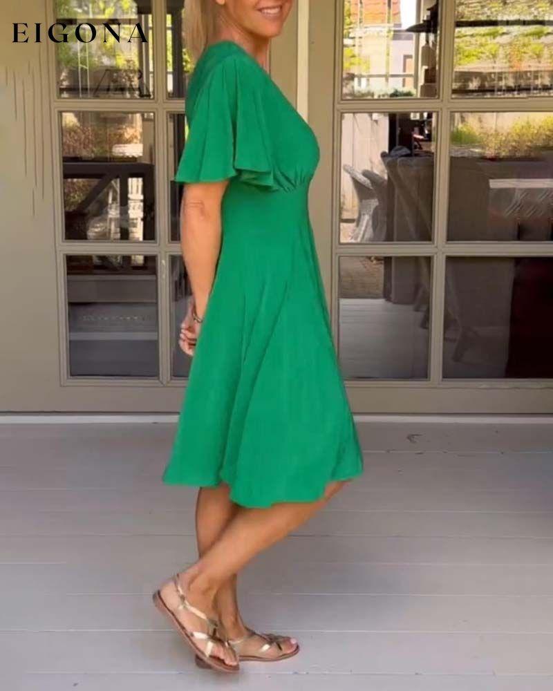 Solid color V-neck waisted butterfly sleeve casual dress casual dresses spring summer