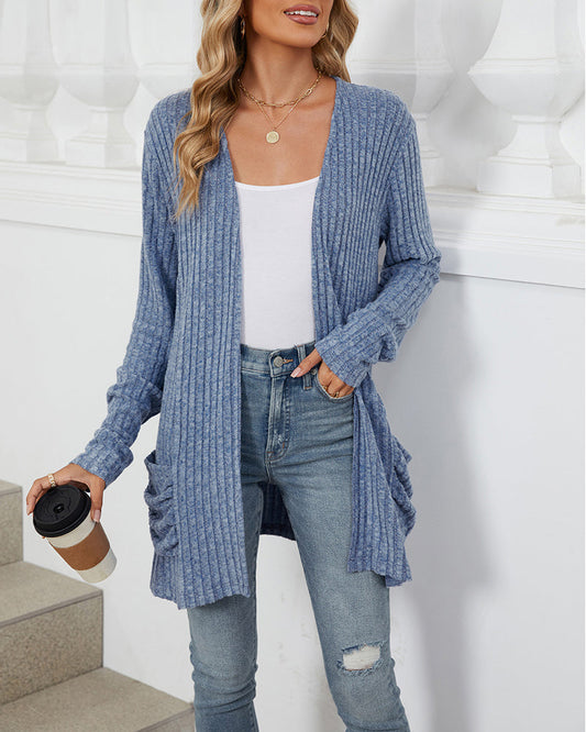 Casual solid color pocket long sleeve cardigan 2024 f/w cardigans spring