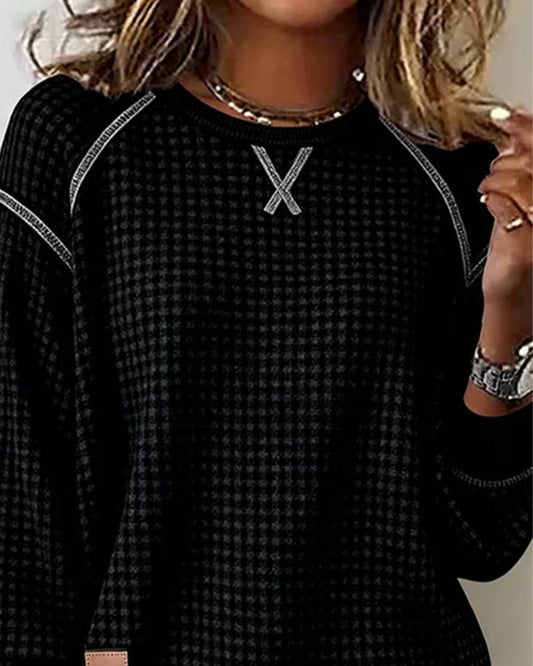 Crew Neck Contrasting Color Sweatshirt