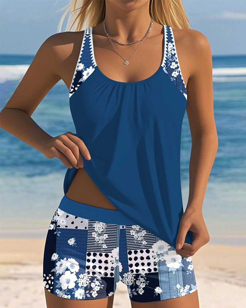 Bedruckter zweiteiliger Boxer-Badeanzug