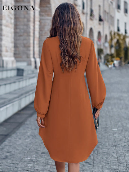 Notched Neck Long Sleeve Dress casual dresses clothes dress dresses long sleeve dress long sleeve dresses S.N Ship From Overseas short dresses trend