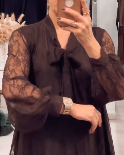 Lace Trim Solid Color Fashionable Dress