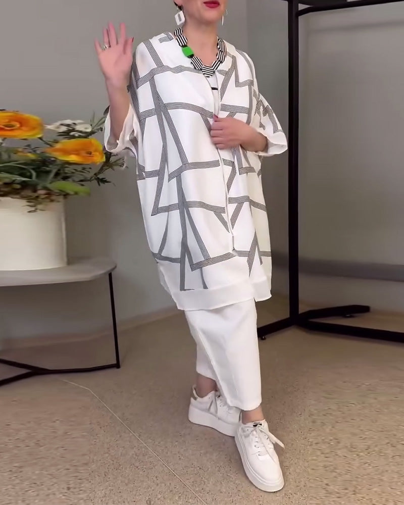 Lässiger Mantel mit Fledermausärmeln und Print