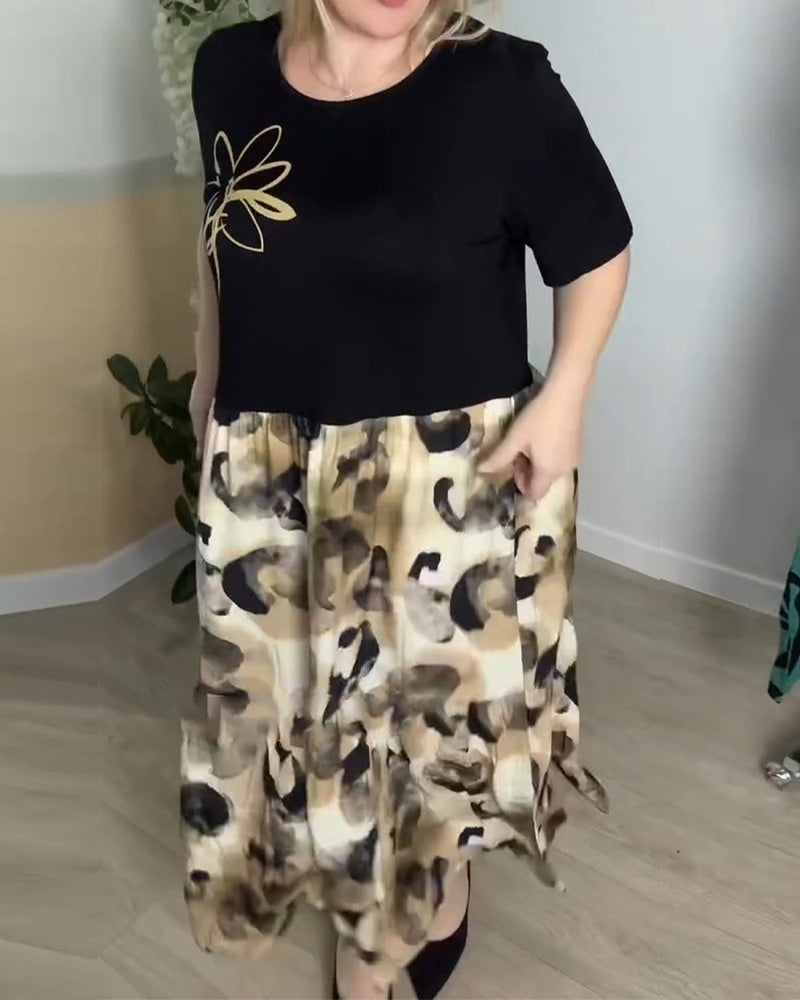 Ink Leopard Print Patchwork Dress