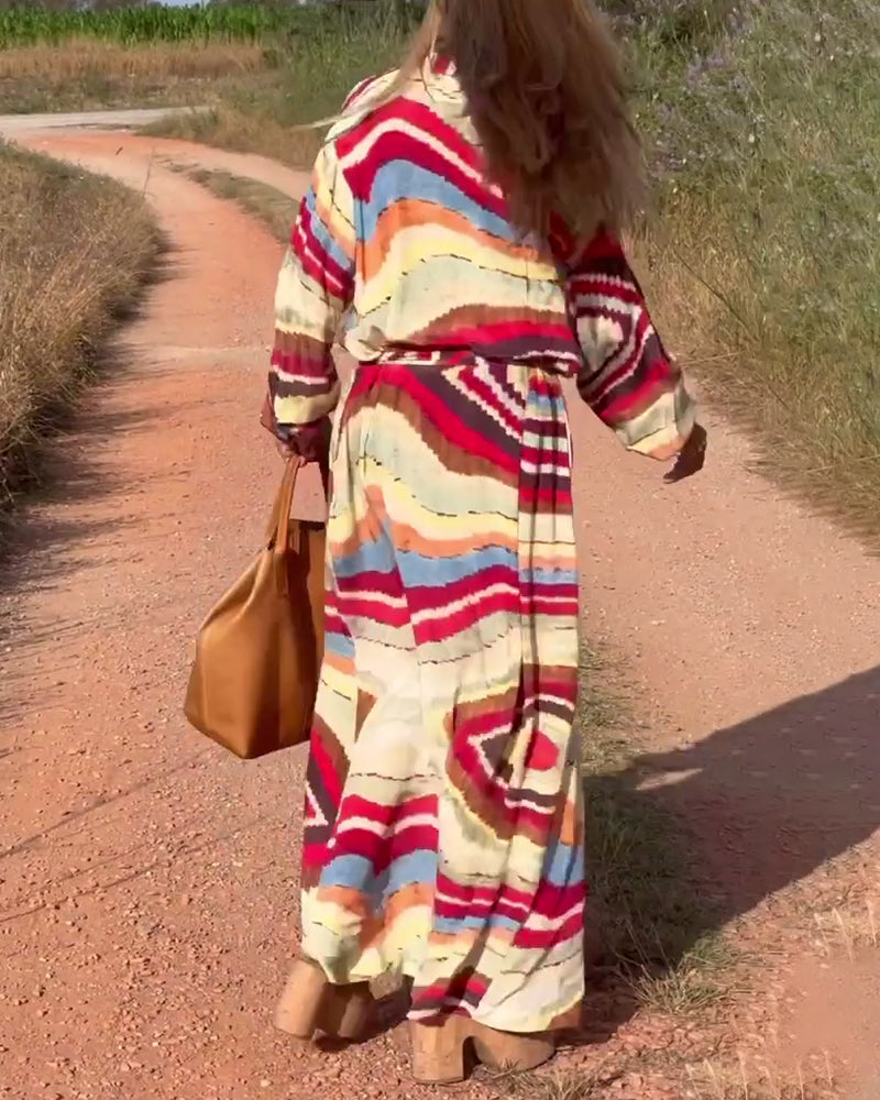 Colorful stripe print slit maxi dress 202466 casual dresses spring summer vacation dresses