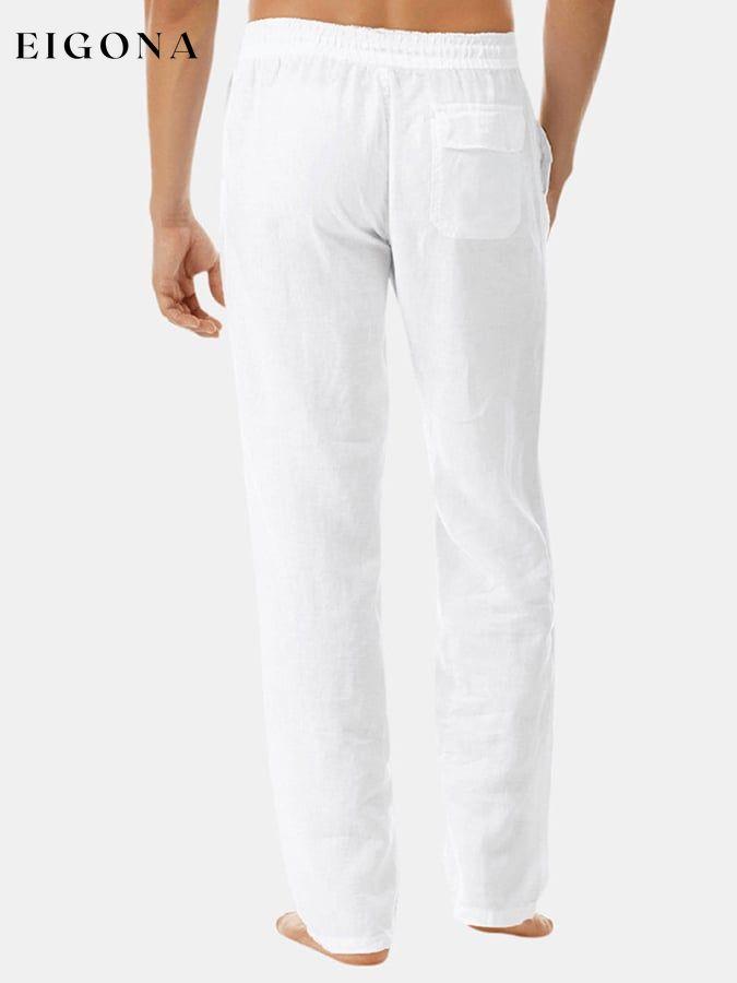 Men's Solid Tie Cotton Casual Pants men s linens