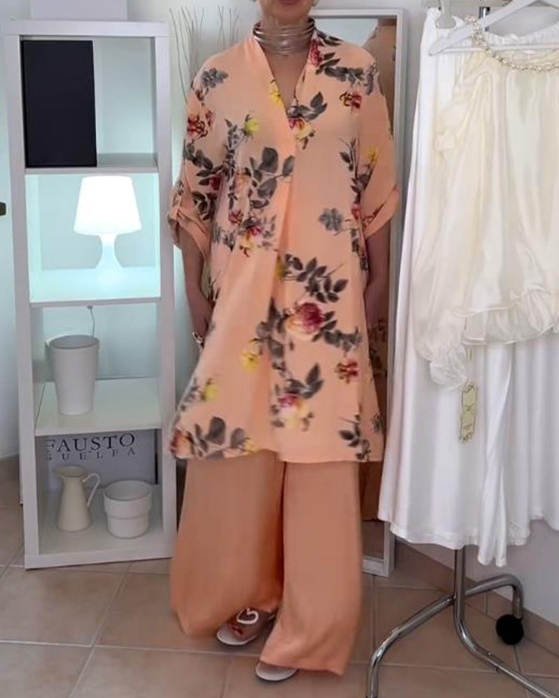 Loose Floral Long Sleeve Dress