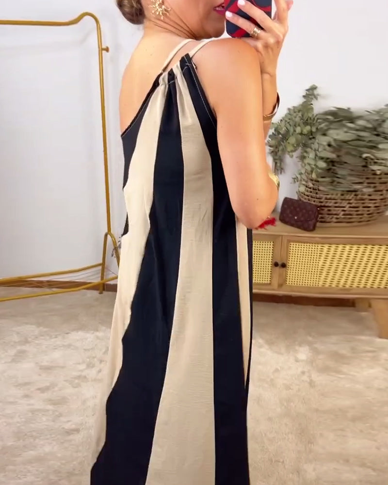 Striped printed one-shoulder casual long dress casual dresses summer