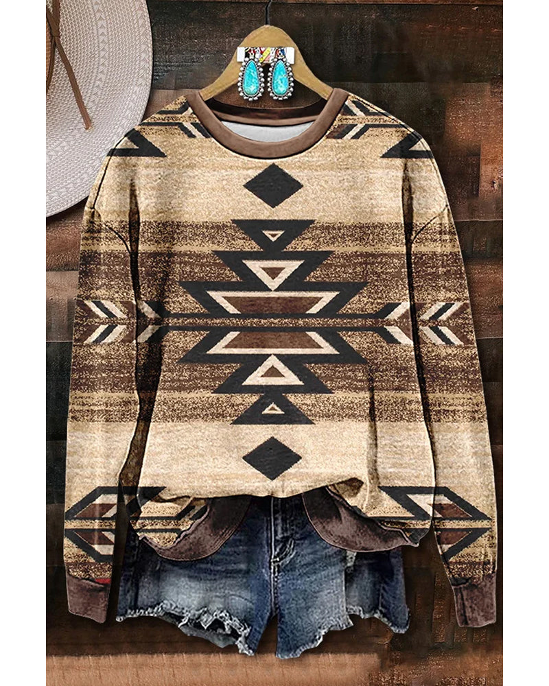 Retro aztec printed sweatshirt 2024 f/w sweatshirts Western Style