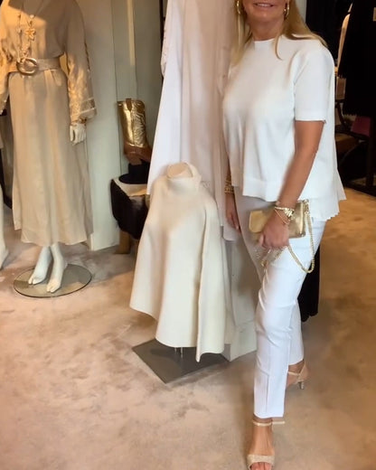 Pleated Round Neck Solid Color Top